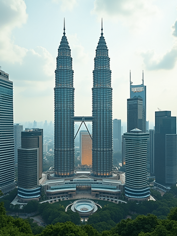 High angle view of the Petronas Twin Towers in Kuala Lumpur