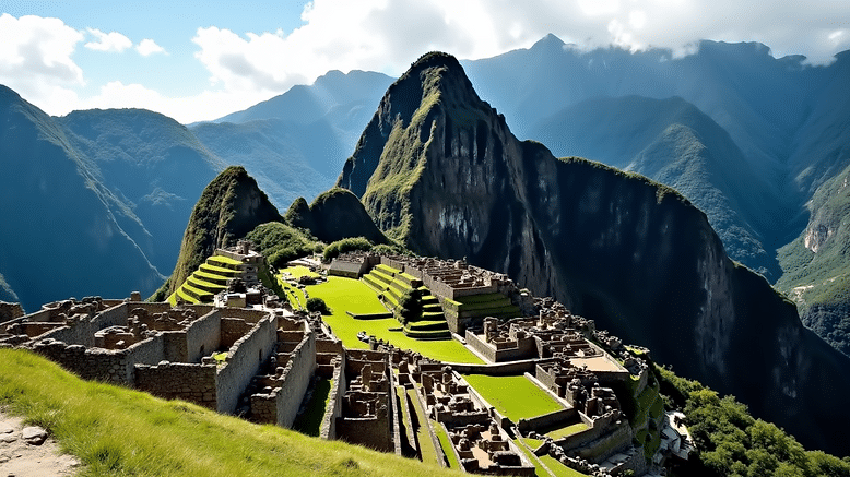 Eye-level view of the ancient ruins of Machu Picchu