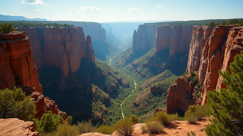 High angle view of Copper Canyon's deep ravines and lush greenery