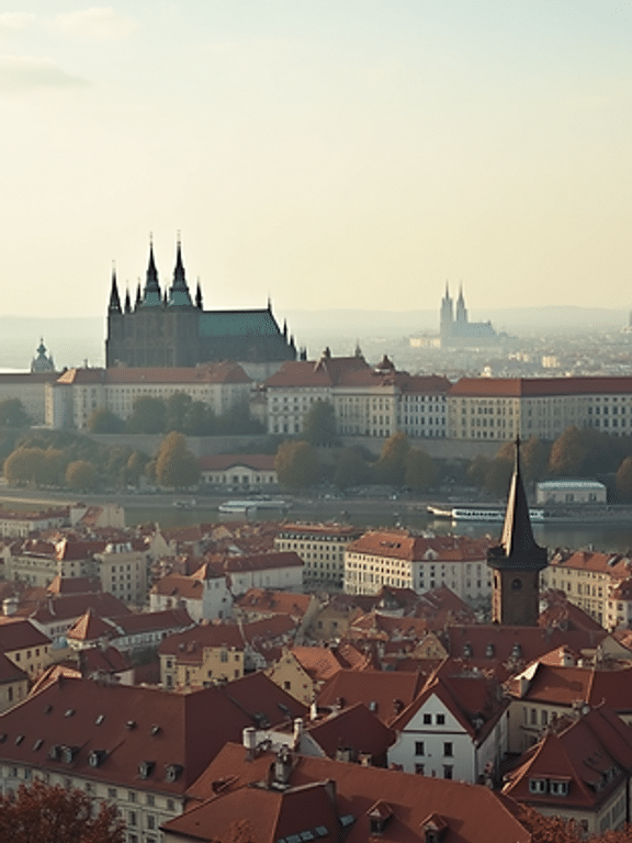 High angle view of Prague Castle overlooking the city