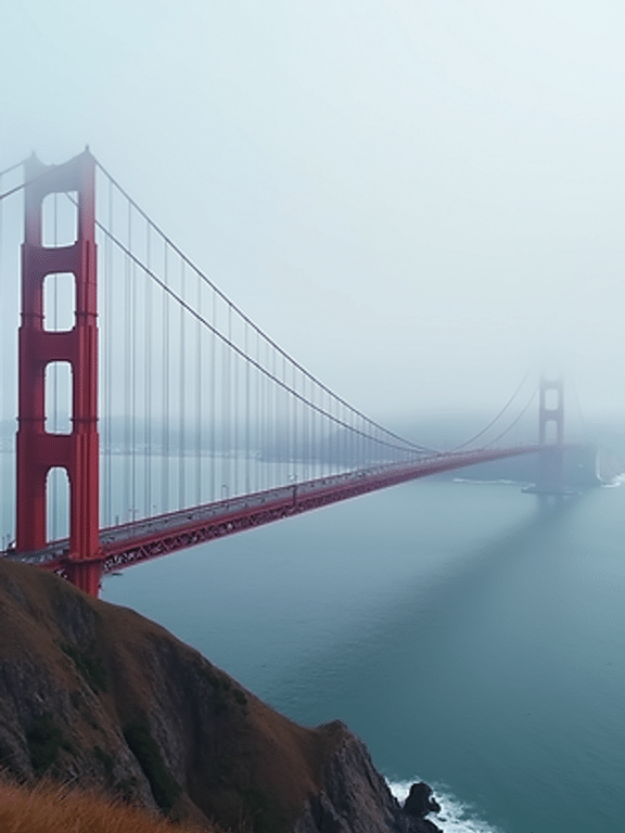 Wide angle view of the Golden Gate Bridge in San Francisco