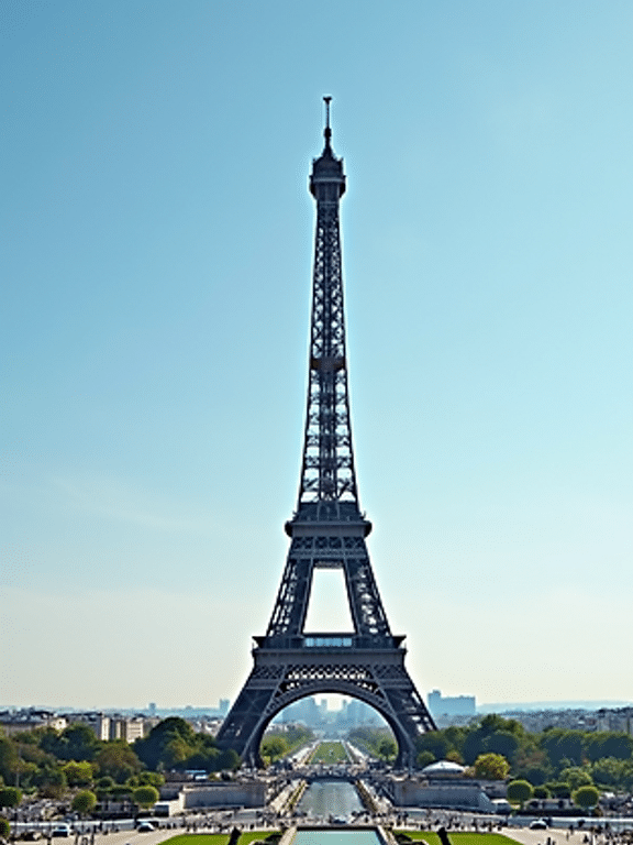 Eye-level view of the Eiffel Tower in Paris