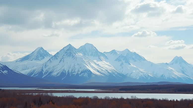 High angle view of Denali National Park with snow-capped mountains