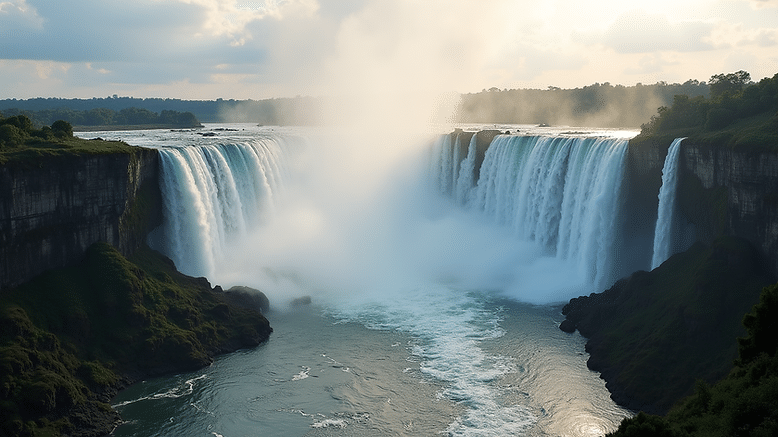 High angle view of Victoria Falls cascading into the river below