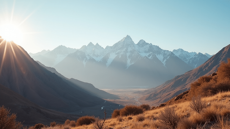 Wide angle view of the Atlas Mountains with a clear sky