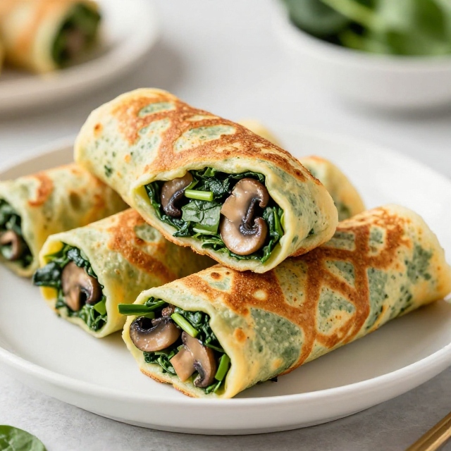 Spinach and Mushroom Pancake Rolls