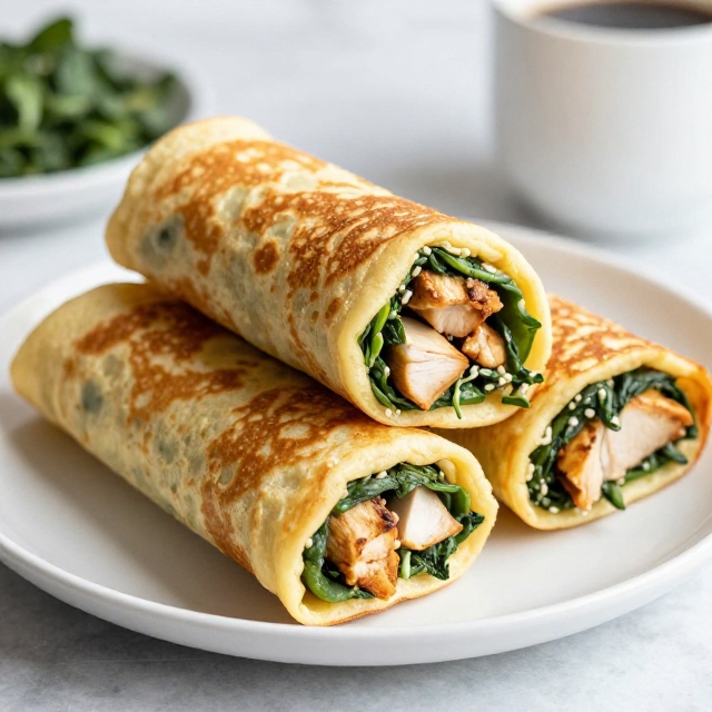 Chicken and Spinach Pancake  Rolls