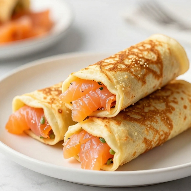 Smoked Salmon  Pancake Rolls